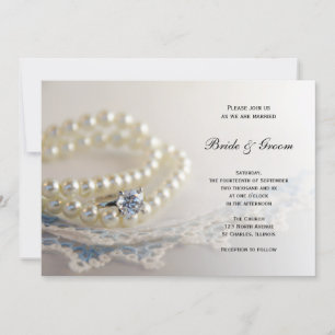 Blaue Vintage Spitze, Perlen und Diamantring Einladung