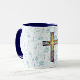 Blaue Vintage Style Glaubens- und Kreuz-Tasse Tasse