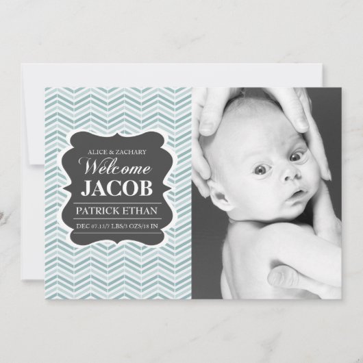 Blaue Vintage Tafel Geburtserklärung Ankündigung (Vorderseite)