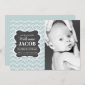 Blaue Vintage Tafel Geburtserklärung Ankündigung (Vorne/Hinten)