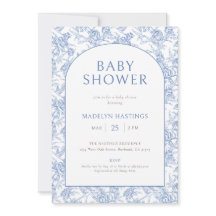 Blaue Vintage-Toile-De-Jouy-Jungen-Baby-Party