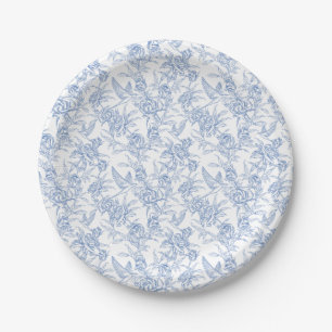 Blaue Vintage-Toile-De-Jouy-Jungen-Baby-Party Pappteller
