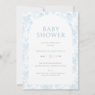 Blaue Vintage-Toile-De-Jouy-Jungen-Babyparty Einladung