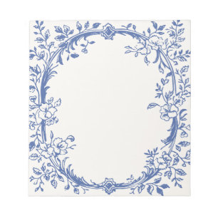 Blaue Vintage-Toile-de-Jouy-Rahmung  Notizblock