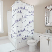 Blaue Vintage-Toile-Landschaft Duschvorhang (Beispiel)