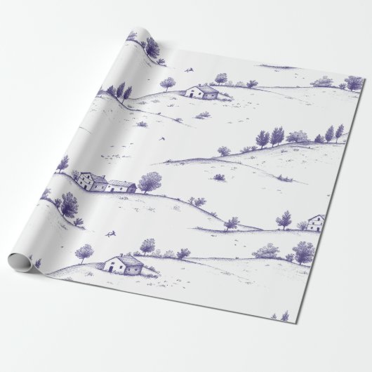 Blaue Vintage-Toile-Landschaft Geschenkpapier (Ungerollt)