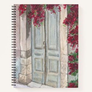 Blaue Vintage-Tür Aquarell Hardcover Notizblock