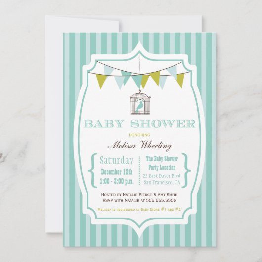 Blaue Vintage Typografie-Babydusche Einladung (Vorderseite)