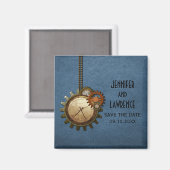Blaue Vintage Uhr Speichern des Datumsfelds Magnet (Vorderseite/Rückseite)