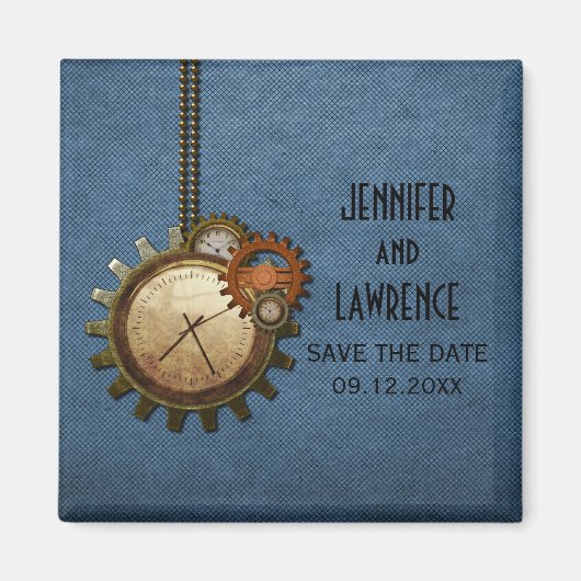 Blaue Vintage Uhr Speichern des Datumsfelds Magnet (Vorne)