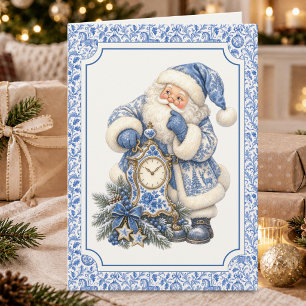 Blaue Vintage-Uhr Weihnachten Winter Karte