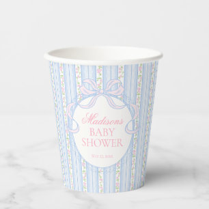 Blaue Vintage-verschlungene Blumen-Baby-Party Pappbecher