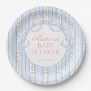 Blaue Vintage-verschlungene Blumen-Baby-Party Pappteller