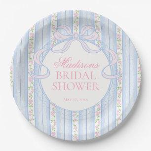 Blaue Vintage-verschlungene Blumen-Hochzeitsdusche Pappteller