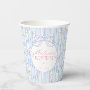 Blaue Vintage-verschlungene Blumen-Taufe Pappbecher