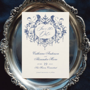 Blaue Vintage-Verzierung Elegante Hochzeit Save The Date
