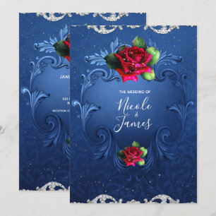 Blaue Vintage-Verzierung rote Rosen Hochzeit Einladung