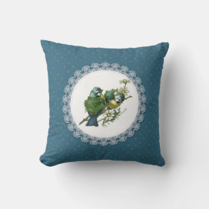 Blaue Vintage-Vögel Kissen