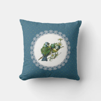 Blaue Vintage-Vögel Kissen