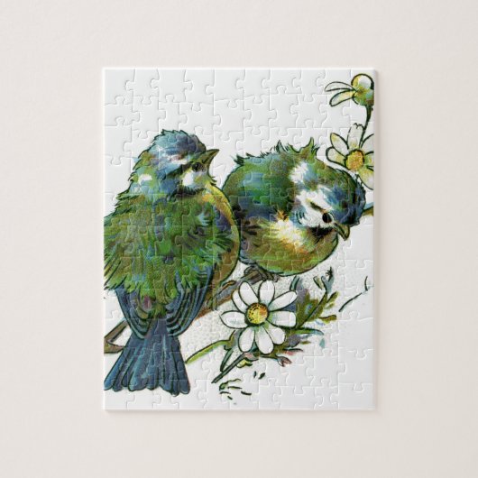 Blaue Vintage-Vögel Puzzle (Vertikal)