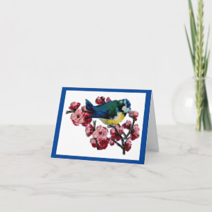 Blaue Vintage-Vogel- und Blumenkarte Karte