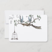 Blaue Vintage Vögel und Geburtstage RSVP Karte (Rückseite)