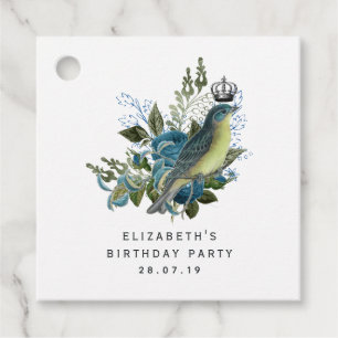 Blaue Vintage Vogelart und Krone Geschenkanhänger