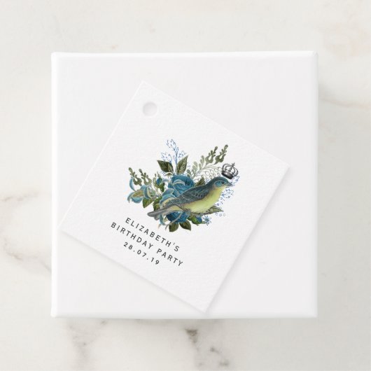 Blaue Vintage Vogelart und Krone Geschenkanhänger (Beispiel)