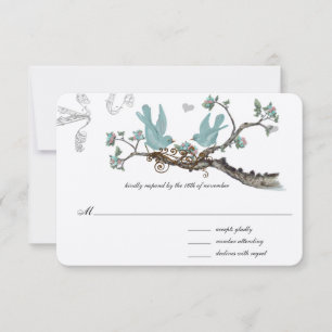 Blaue Vintage-Vogelhochzeit-Antwortkarte RSVP Karte