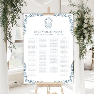 Blaue Vintage-Wappen-Hochzeitsalphabet-Anordnung Poster