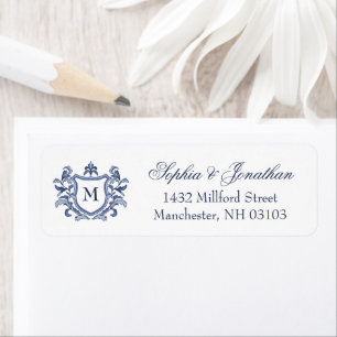 Blaue Vintage-Wappen-Monogramm-Hochzeit