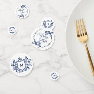 Blaue Vintage-Wappen-Monogramm-Namen Hochzeit Konfetti