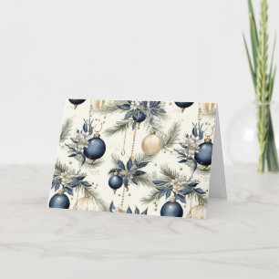 Blaue Vintage-Weihnachtsblumen Feiertagskarte