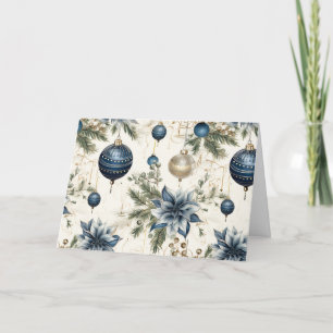 Blaue Vintage-Weihnachtsblumen Feiertagskarte