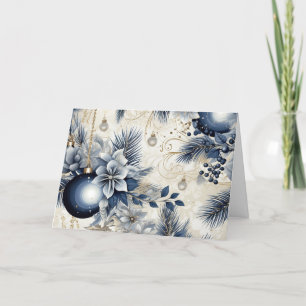 Blaue Vintage-Weihnachtsblumen Feiertagskarte