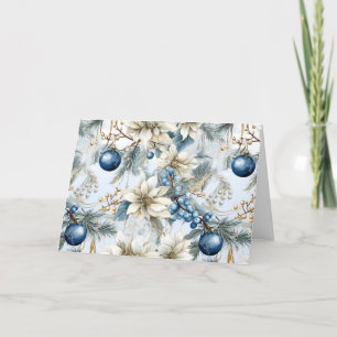 Blaue Vintage-Weihnachtsblumen Feiertagskarte