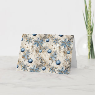 Blaue Vintage-Weihnachtsblumen Feiertagskarte