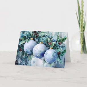 Blaue Vintage-Weihnachtsblumen individuell gestalt Feiertagskarte