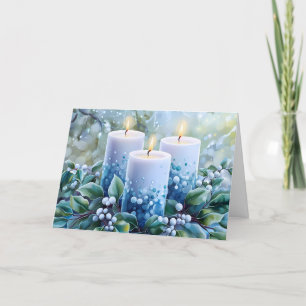 Blaue Vintage-Weihnachtsblumen & Kerzen anpassen Feiertagskarte