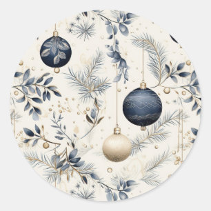 Blaue Vintage-Weihnachtsblumen Runder Aufkleber