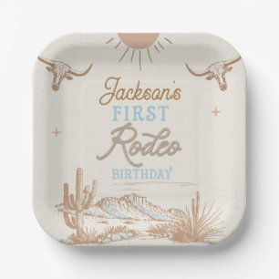 Blaue Vintage-Wüsten-Rodeo-Erstes 1. Geburtstag Pappteller