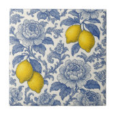 Blaue Vintage-Zitronen-Botanik-Muster Fliese (Vorderseite)