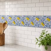 Blaue Vintage-Zitronen-Botanik-Muster Fliese