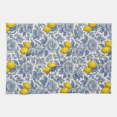 Blaue Vintage-Zitronen-Botanik-Muster Geschirrtuch (Horizontal)
