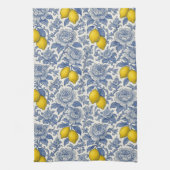 Blaue Vintage-Zitronen-Botanik-Muster Geschirrtuch (Vertikal)