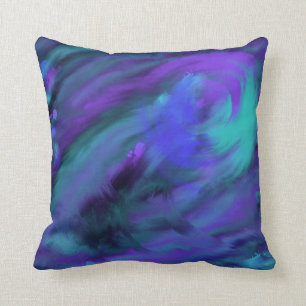Blaue Violette Aqua Wirbel-Malerei & 'Gütige' Wort Kissen