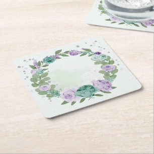 blaue violette Blumen Grün Botanik quadratisches P Rechteckiger Pappuntersetzer