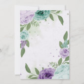 Blaue violette Blumen Grüne Blätter Hochzeit Einladung (Rückseite)