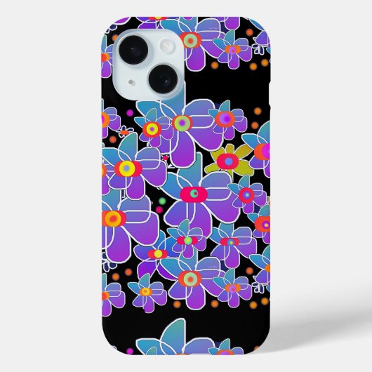 Blaue violette Blumenexplosion Schwarz Case-Mate iPhone Hülle (Rückseite)