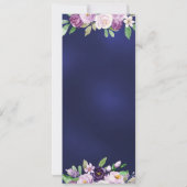 Blaue violette Blüten Hochzeitsmenü Einladung (Rückseite)
